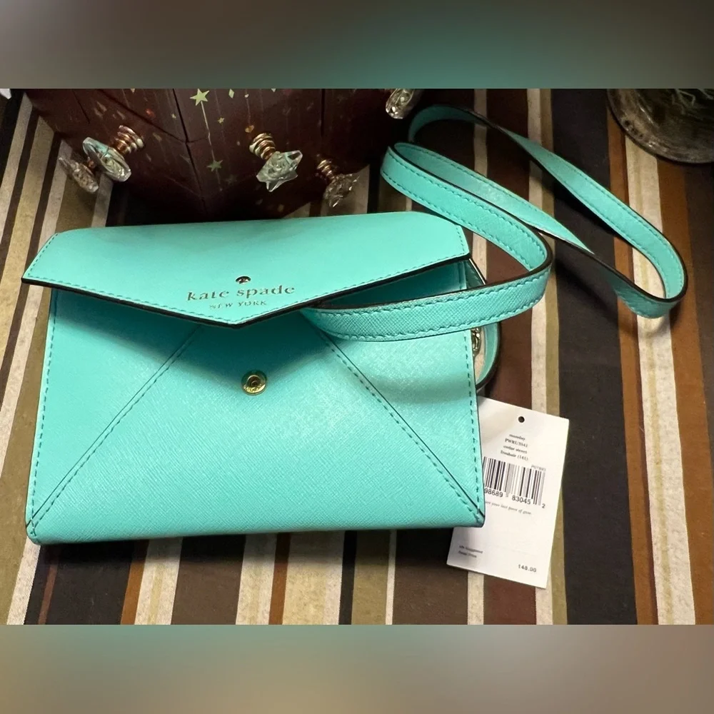 Kate Spade Turquoise/light blue Monday “Share your last piece of gum” Crossbody